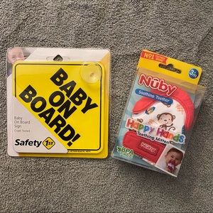NIB Nuby teething mitten and baby on board sign!